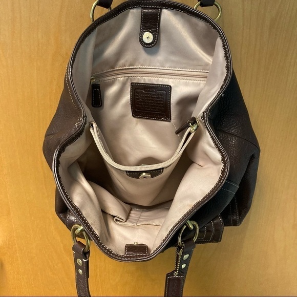 COACH Penelope Soft Pebbled Turnlock Carryall Deep Brown Tote Bag - Picture 5 of 9